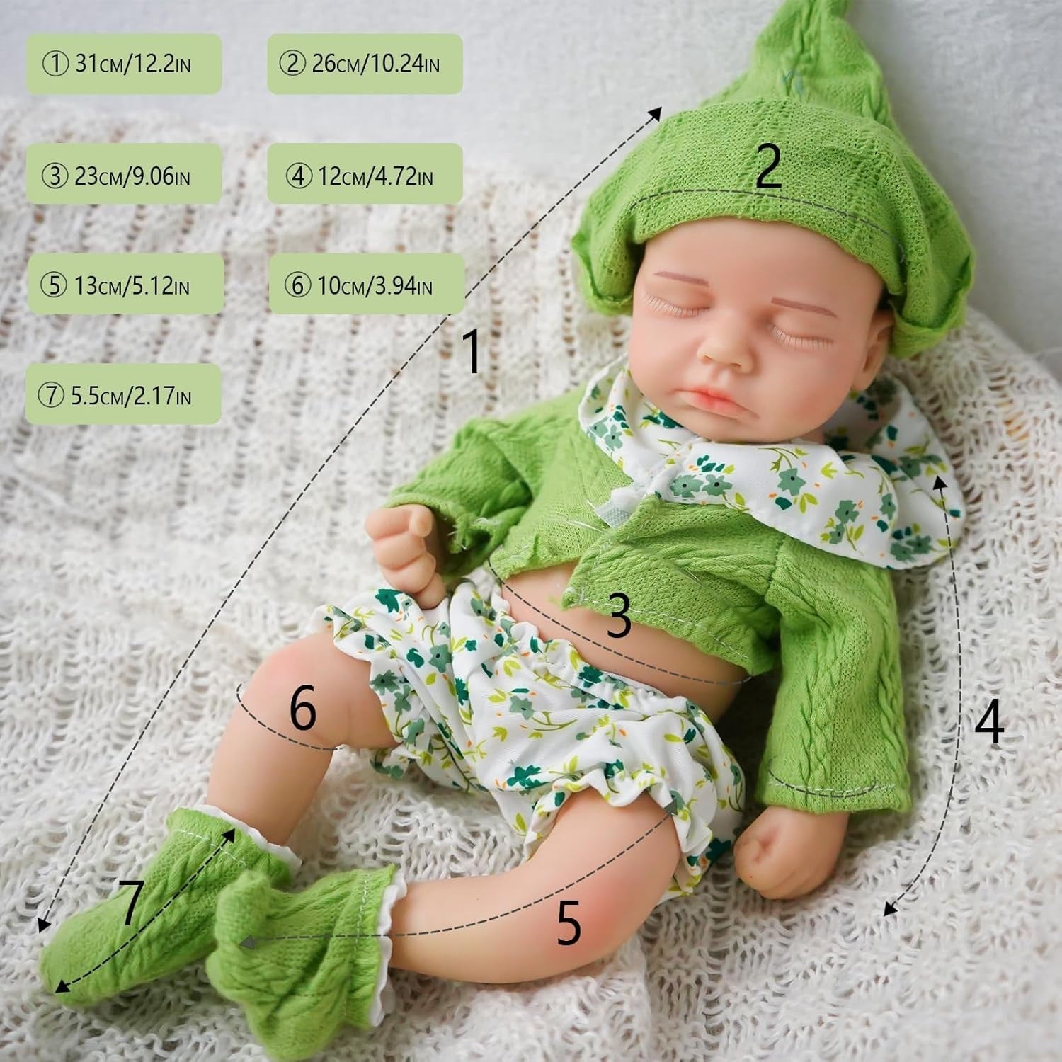 12” Full Silicone Reborn Baby Doll Sleeping Newborn Mini Tan