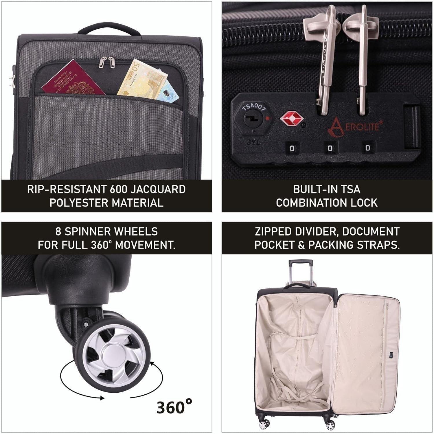 30'' Large Check In Suitcase Lightweight 8 Wheel Eco Hold Luggage TSA Lock