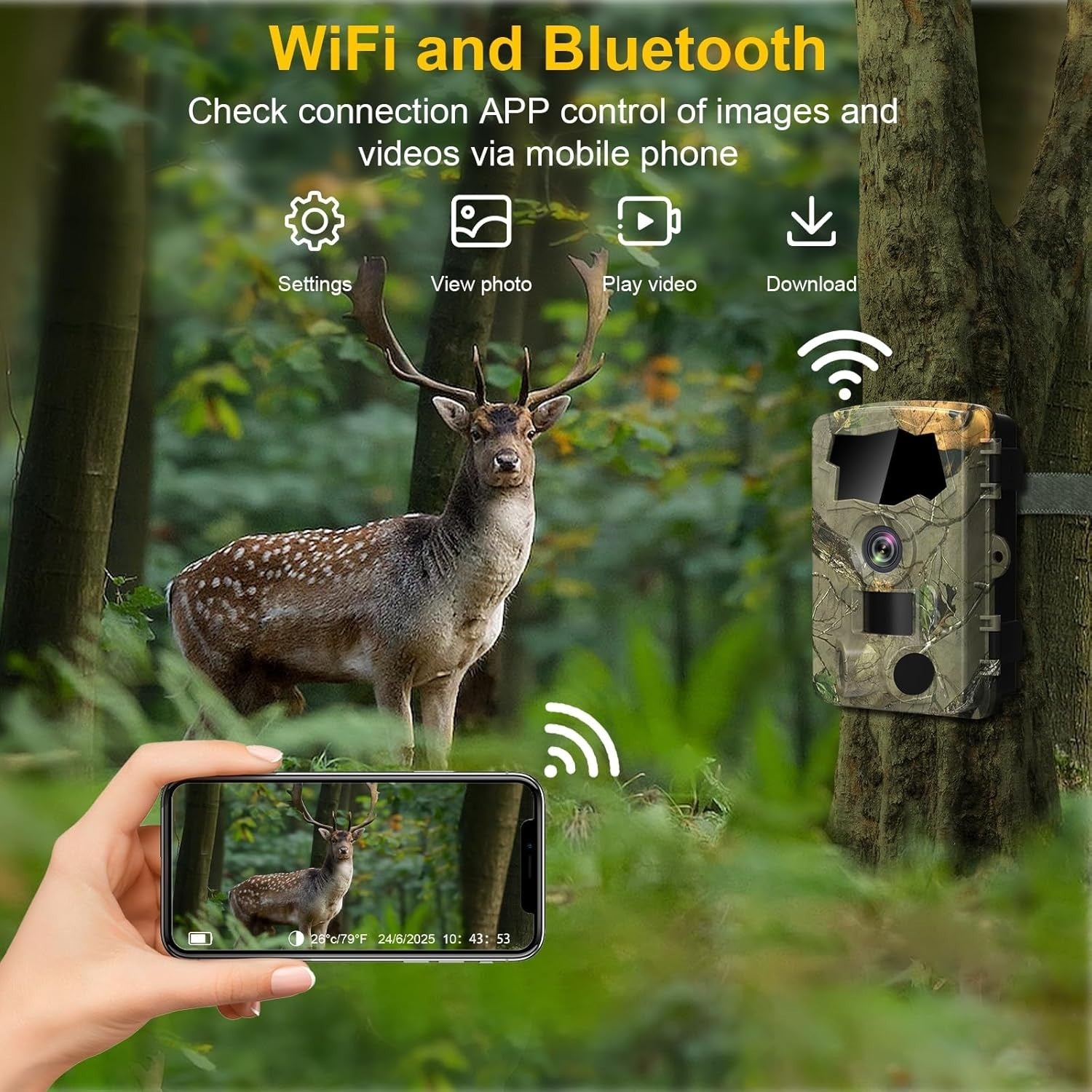 5K Trail Camera 64MP WiFi Night Vision Wildlife Camera Motion Sensor