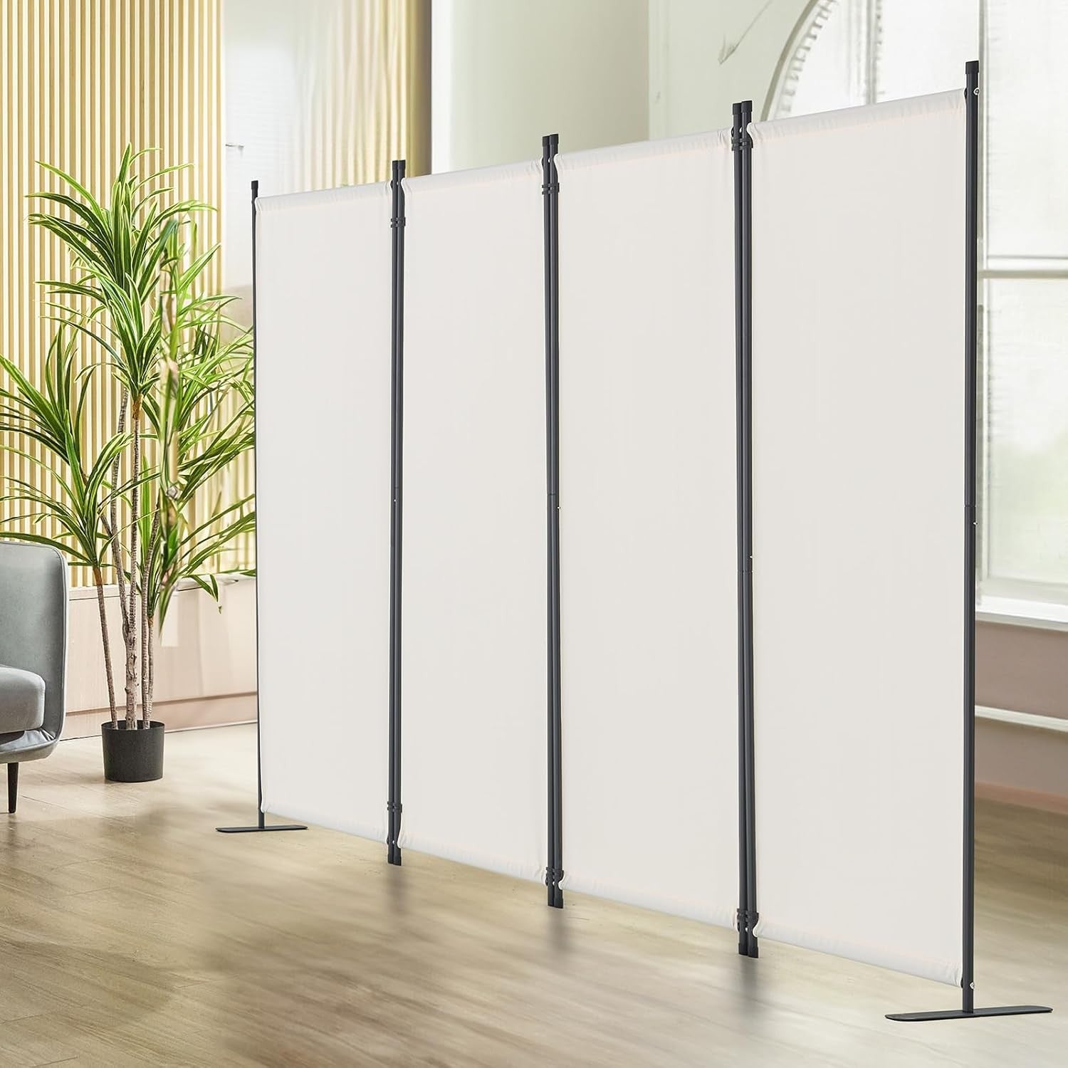 4 Panel Folding Room Divider White Fabric Freestanding Privacy Screen 288x173cm