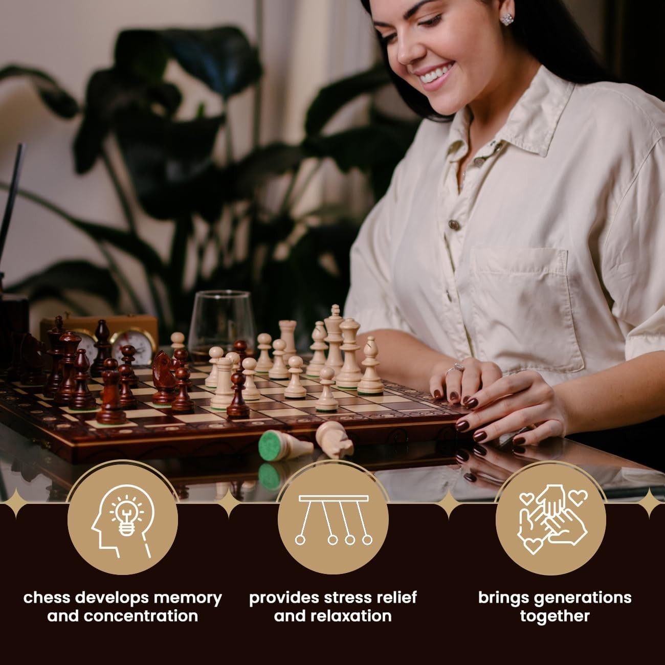 48cm Tournament Wooden Chess Set | Foldable Board | Weighted Staunton Pieces