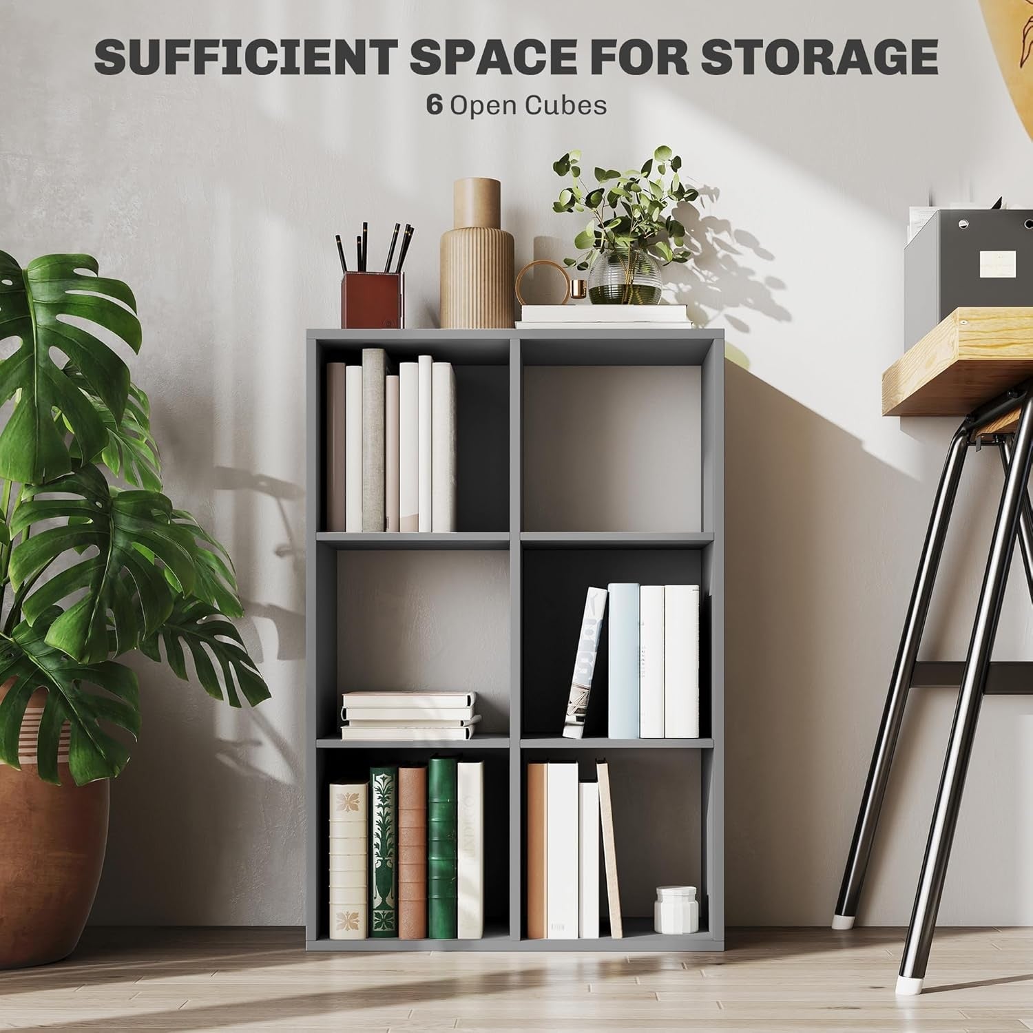 Modern 6-Cube Bookcase Storage Unit Light Grey Shelving for Living Room Office