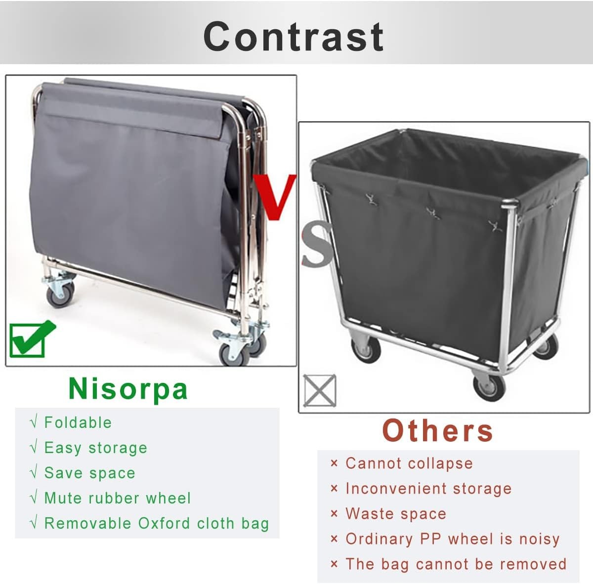350L Heavy Duty Laundry Trolley on Wheels | Folding Commercial Laundry Cart Stai