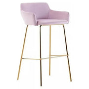 Pink Velvet Bar Stool with Arms Gold Legs Modern Low Back Breakfast Chair