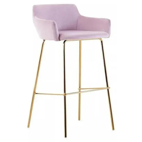 Pink Velvet Bar Stool with Arms Gold Legs Modern Low Back Breakfast Chair