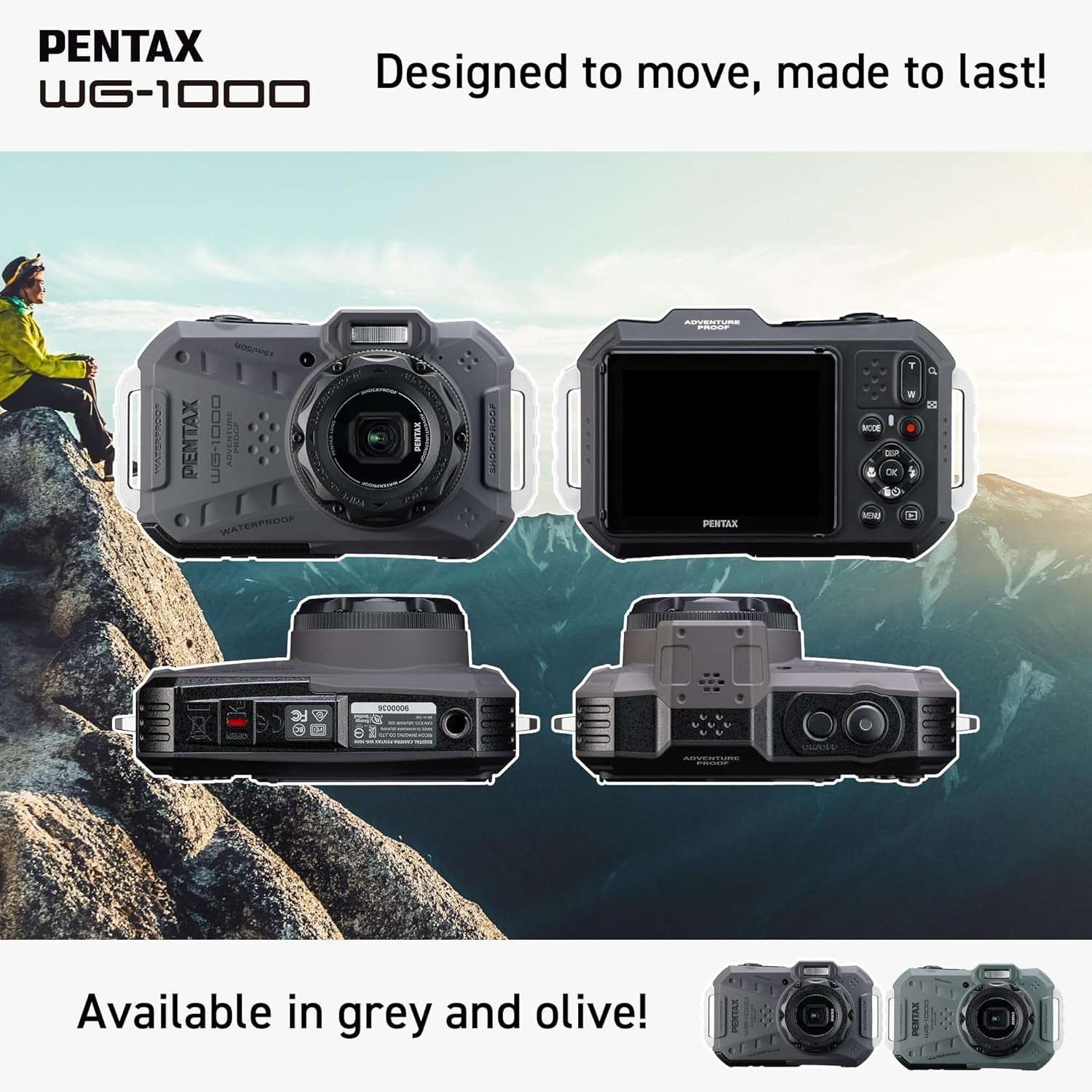 Waterproof Digital Camera 15M Underwater Shockproof 4X Zoom Grey