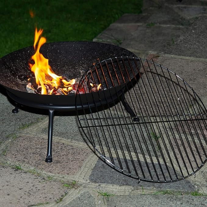 Outdoor Cast Iron Fire Pit BBQ Grill Bowl Garden Heating & Camping 45cm