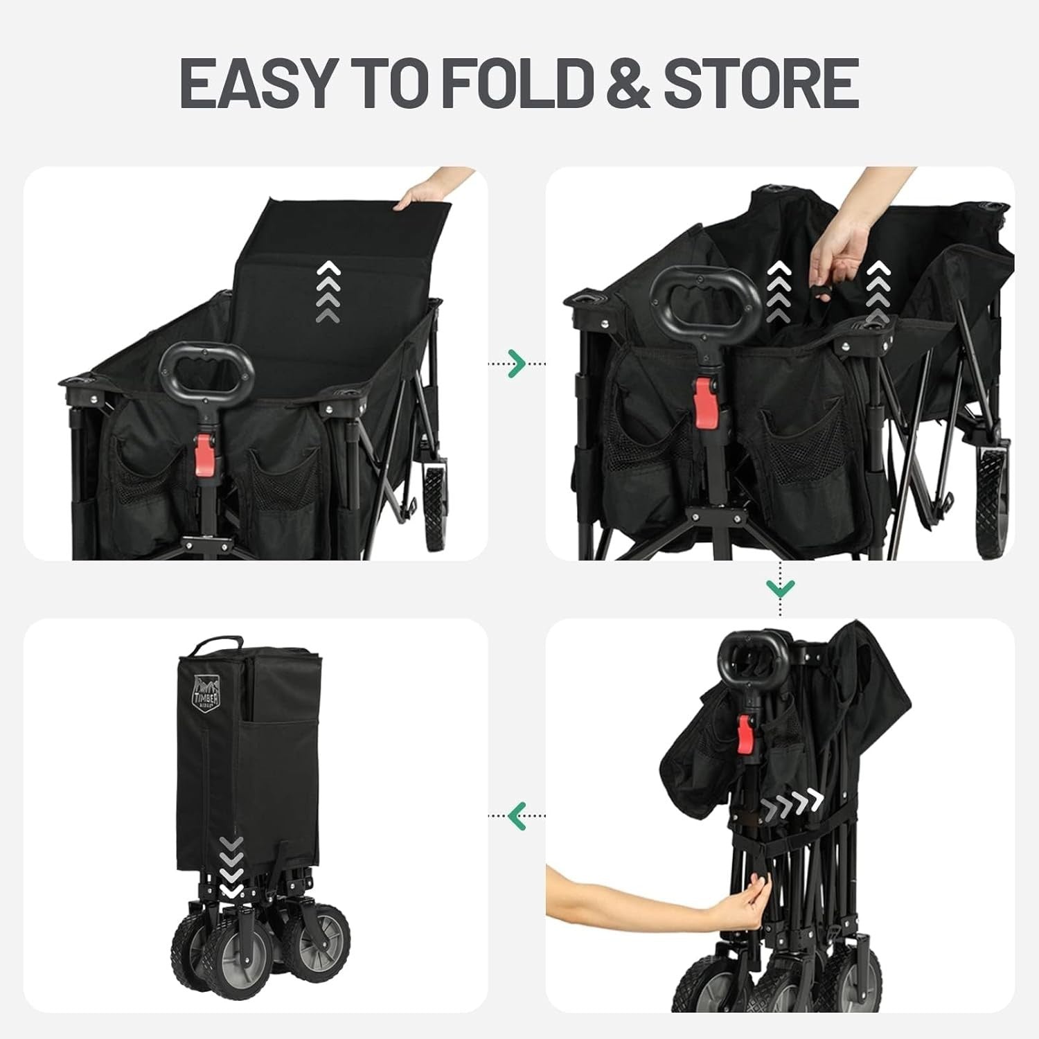 Black 200L Folding Camping Wagon 100kg Heavy Duty Festival Trolley with Handle