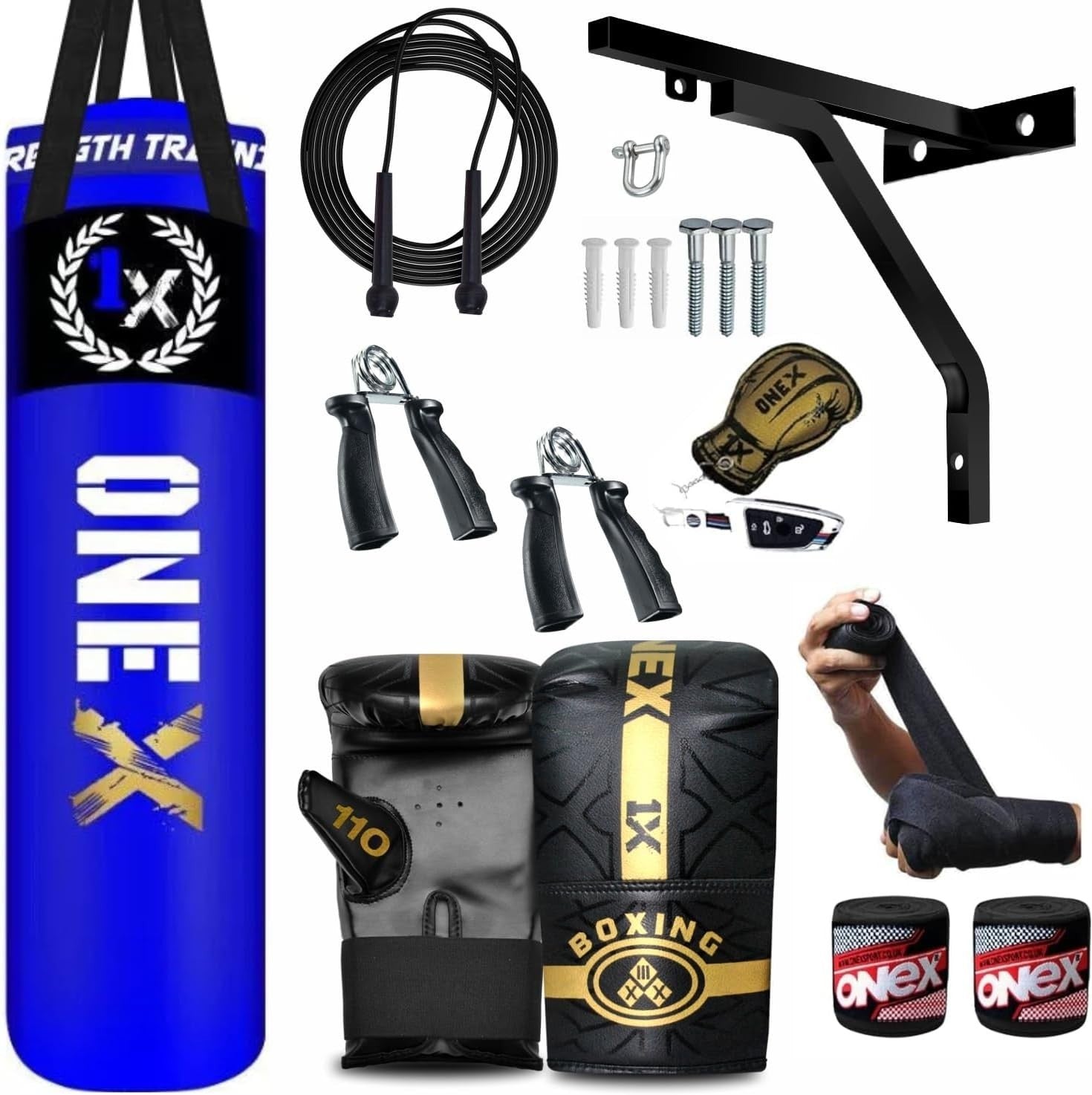 4ft Filled Boxing Punch Bag Kit Heavy Duty Kickboxing MMA Set