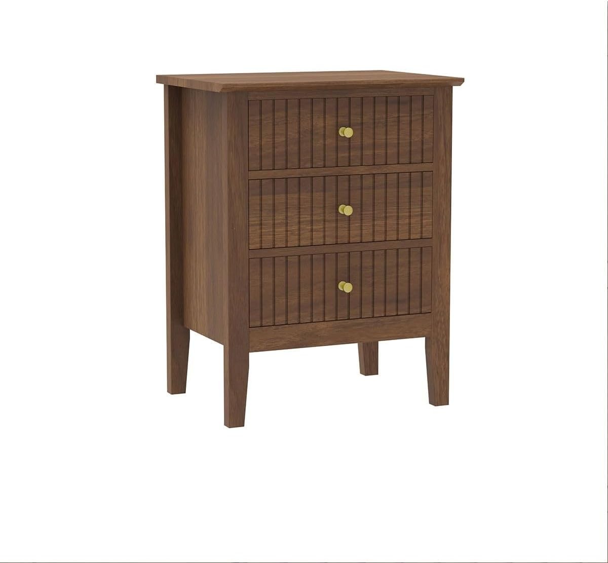 Pair of 3 Drawer Dark Wood Bedside Tables – Modern Bedroom Storage Units