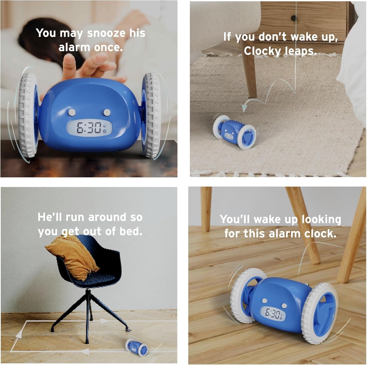 Runaway Alarm Clock on Wheels Extra Loud Heavy Sleeper Moving Jumping
