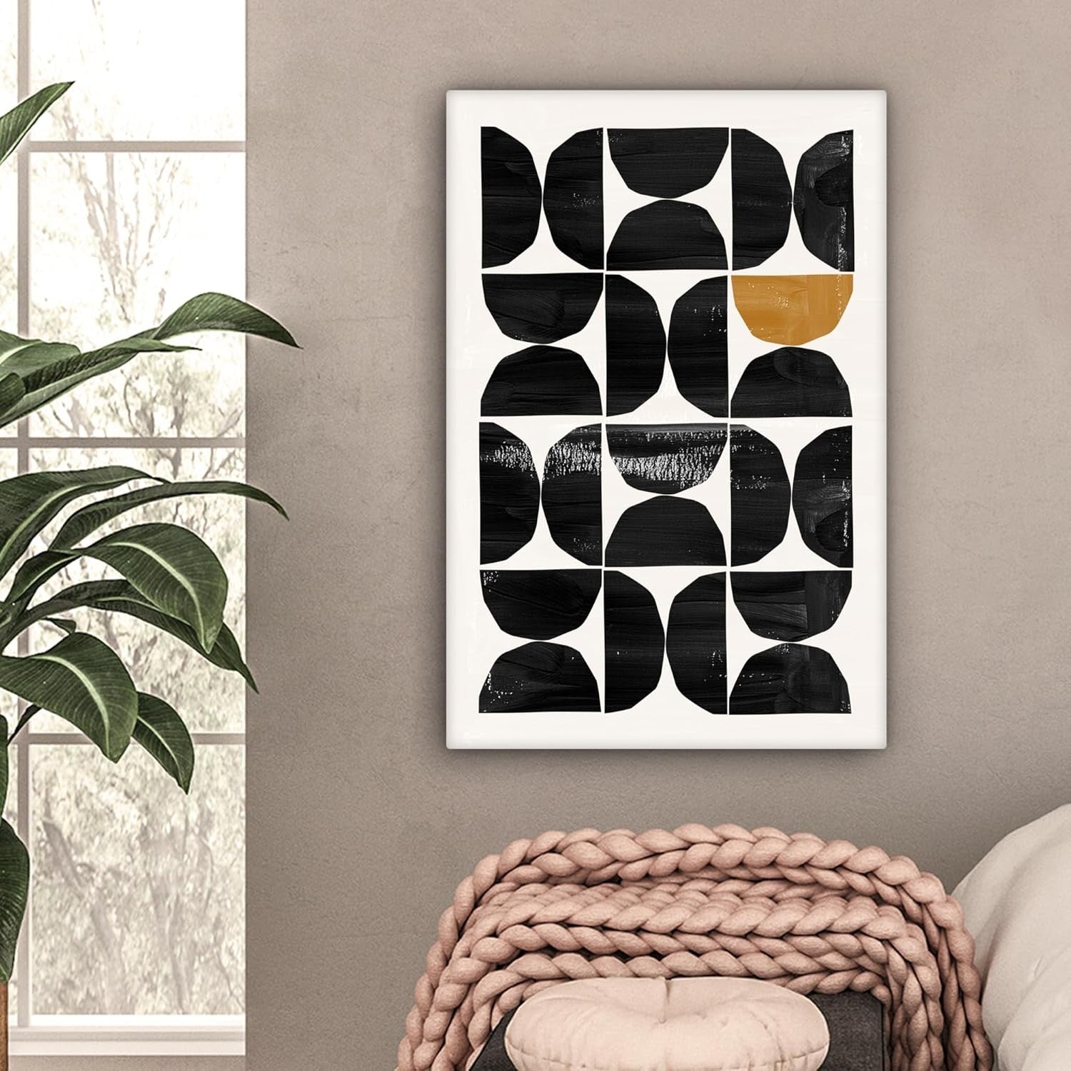 Abstract Black Beige Canvas Wall Art 40x60cm Modern Geometric Print