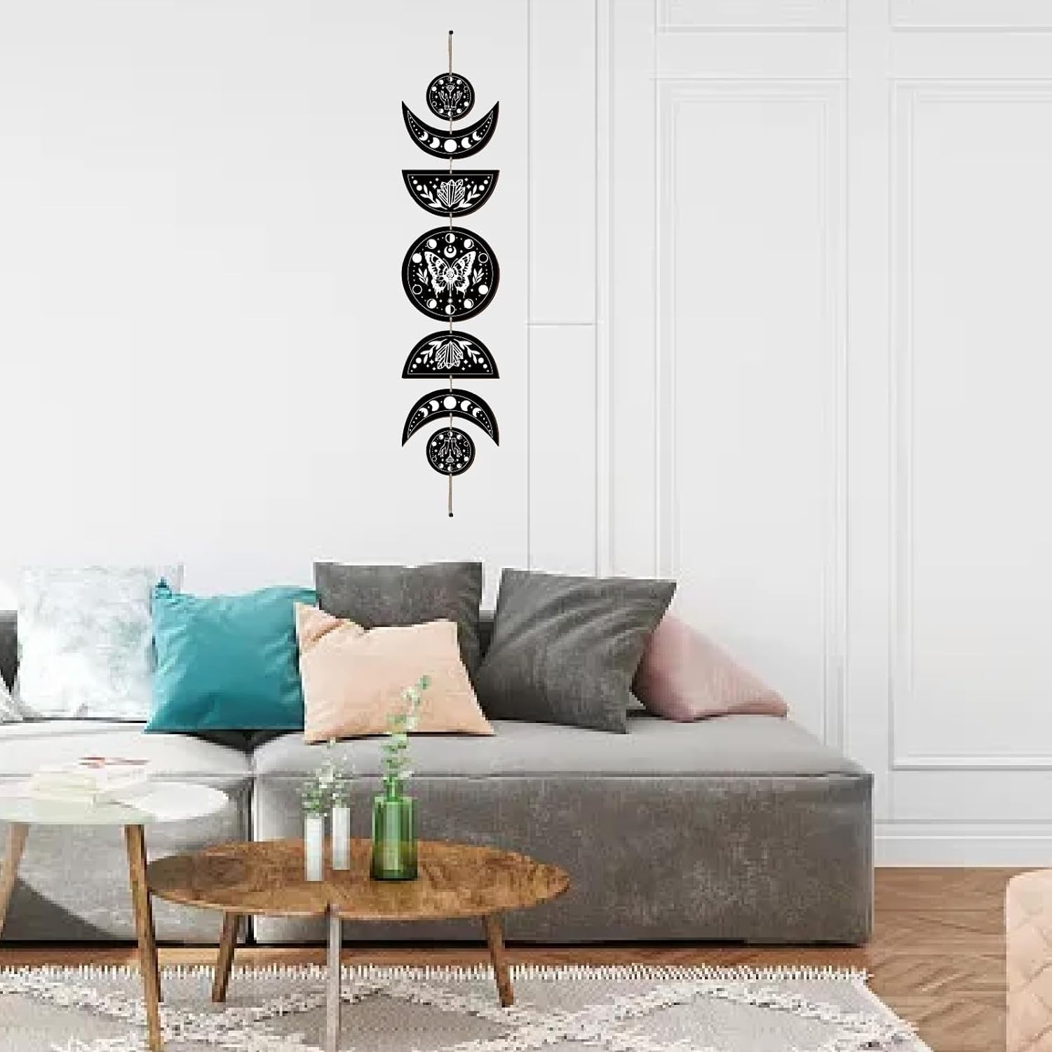 Moon Phase Wall Decor Wooden Boho 7-Piece Butterfly Art