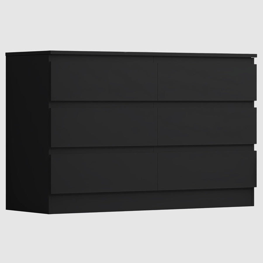 Black 6 Drawer Chest Dresser Unit Bedroom Storage Cabinet Modern MDF
