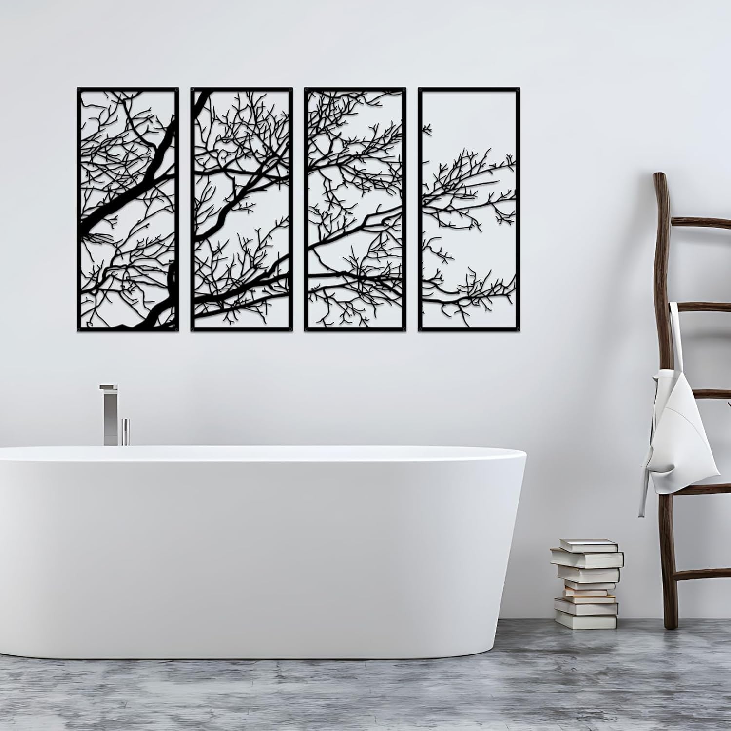 Tree of Life Metal Wall Art 4 Piece Black Large Decor