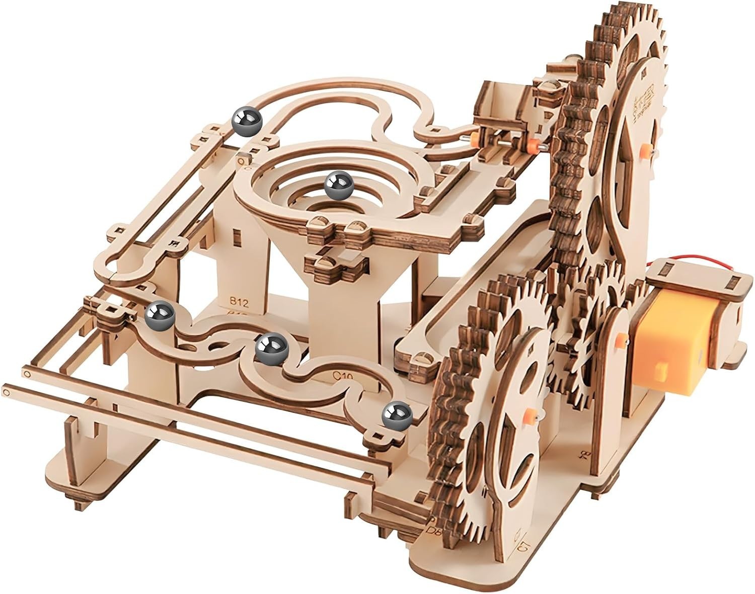 3D Wooden Marble Run Puzzle – 253pcs STEM Kit, Self Assembly, Gear Drive