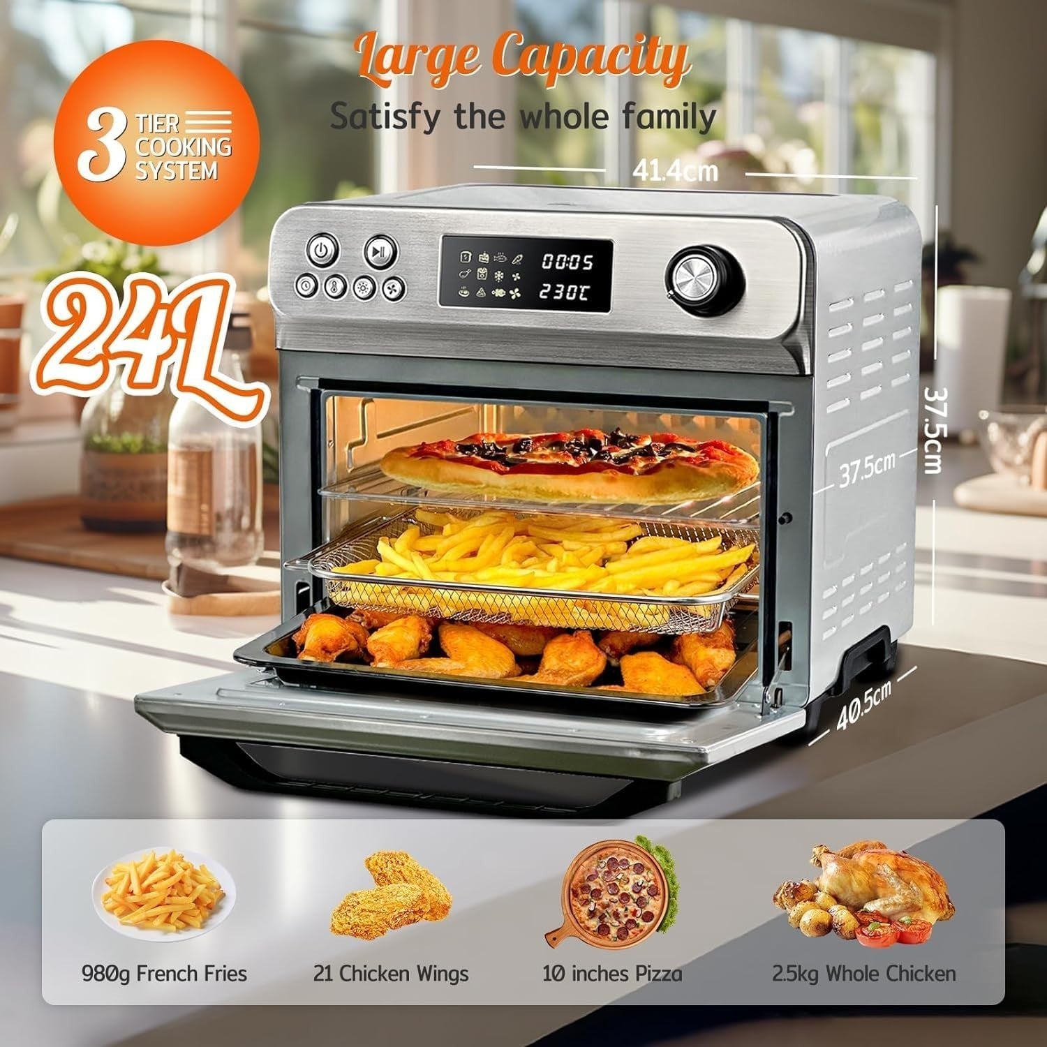 24L Air Fryer Oven with Rotisserie | 10-in-1 Convection Cooker | 1800W
