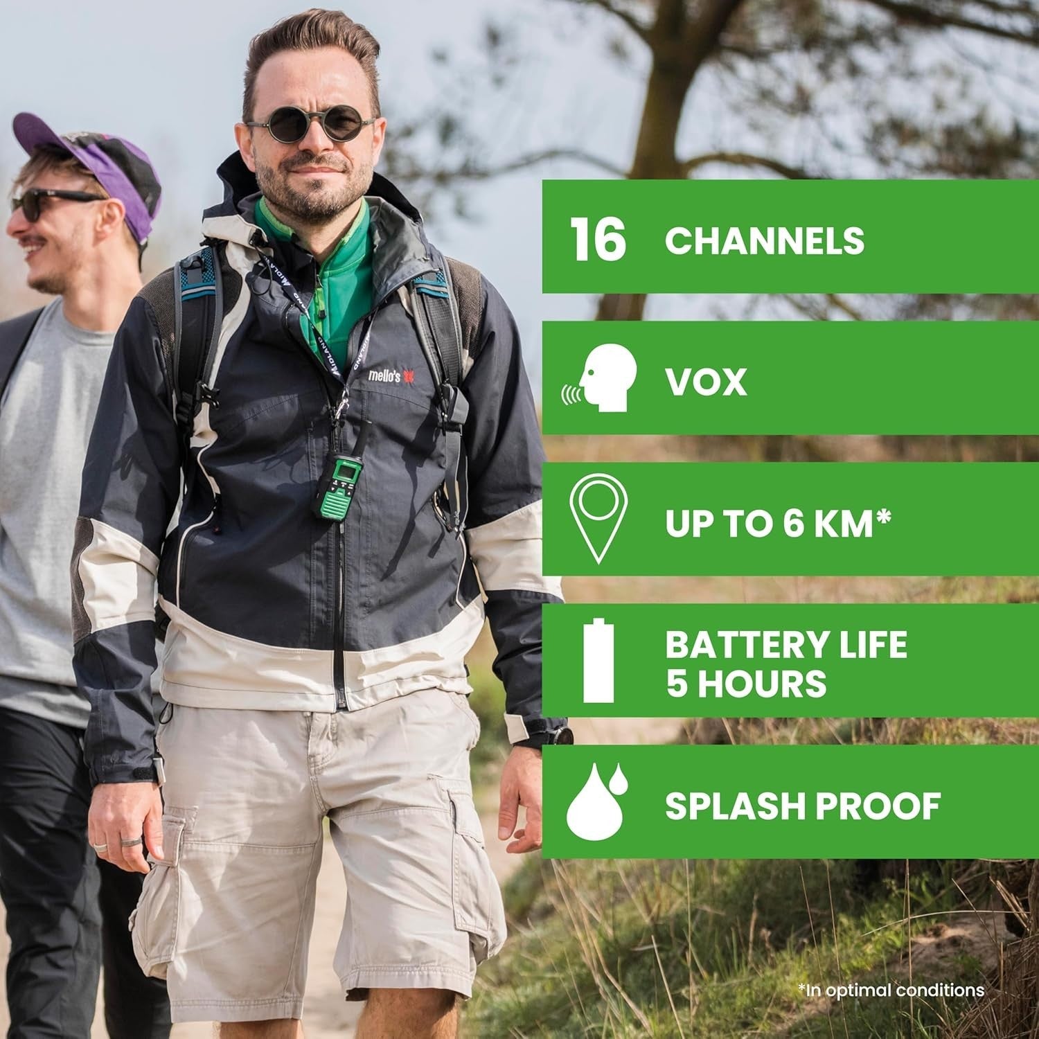 Rechargeable Walkie Talkies PMR446 6km VOX Splashproof 2 Pack