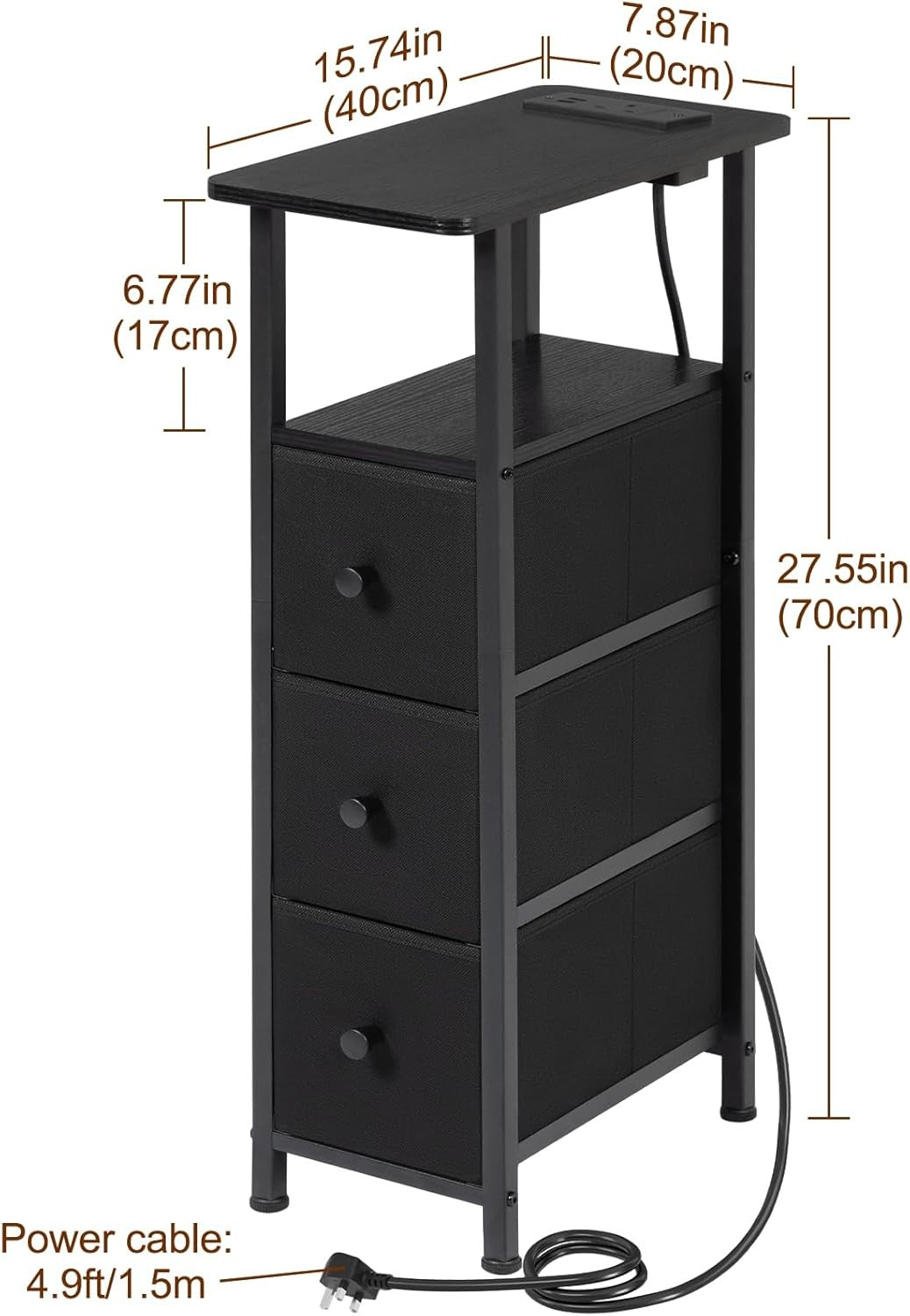 Slim LED Bedside Tables Set of 2 with USB Charging, 3 Drawers & Storage Shelf