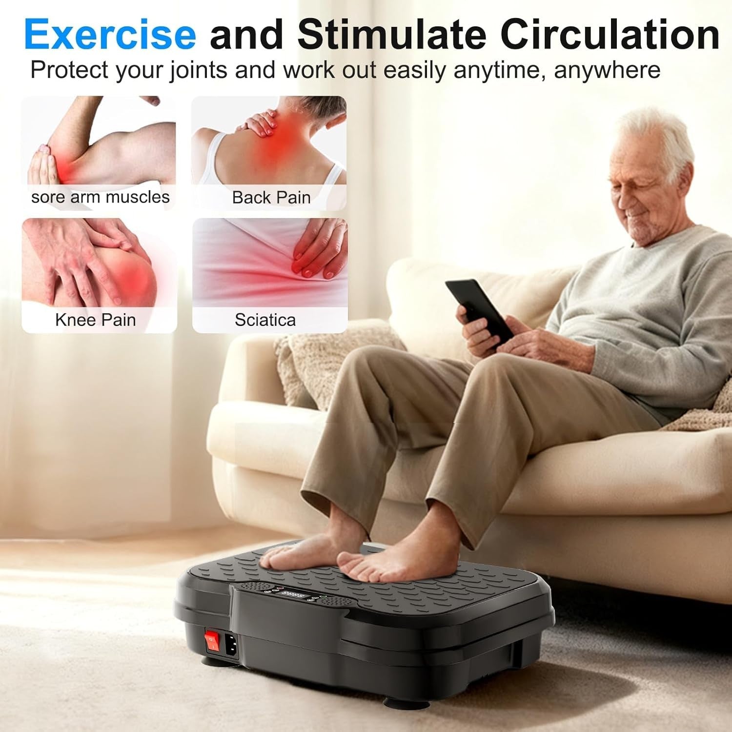Black Vibration Plate Exercise Machine Lymphatic Drainage 250 Speeds 450lb