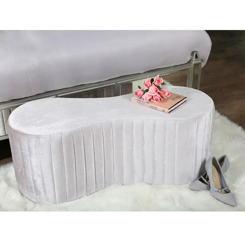 Tufted Pink Velvet Bench Ottoman Curved Seat Glam Stool Bedroom Hallway