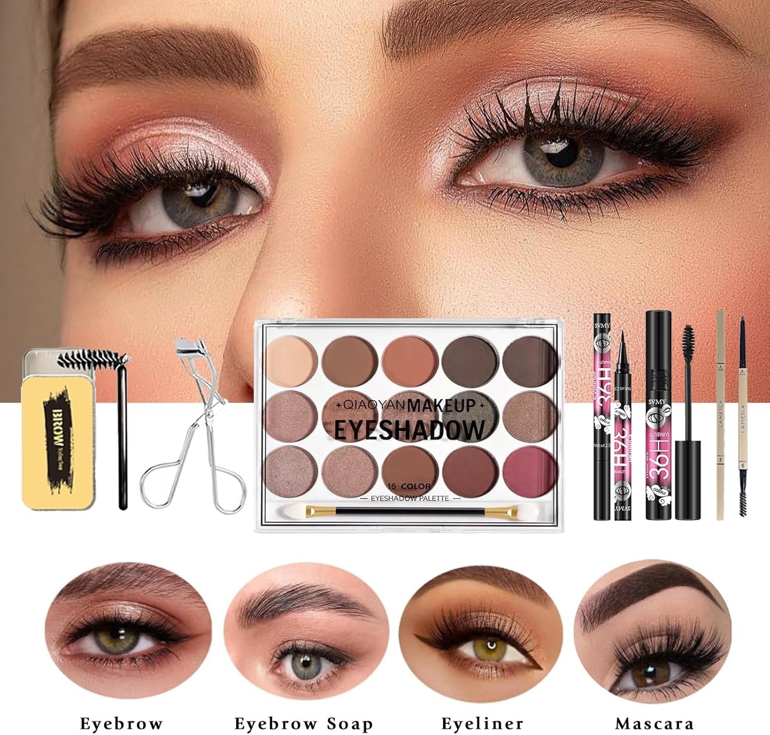 37pc Makeup Kit – Eyeshadow, Lipstick, Brushes & Travel Bag