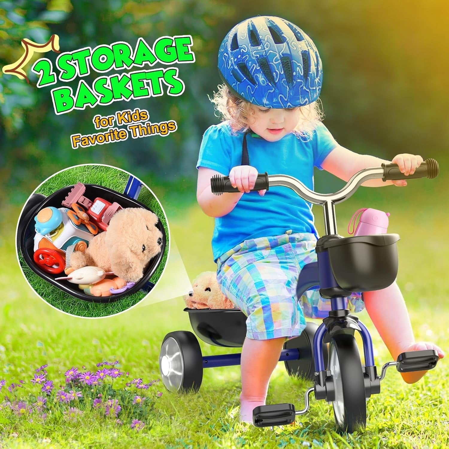 Kids Tricycle LED Light Wheels Balance Bike Adjustable Seat Boys 2-5Y