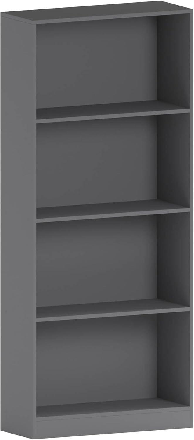 4 Tier Grey Wooden Bookcase Modern Storage Display Shelf for Living Room