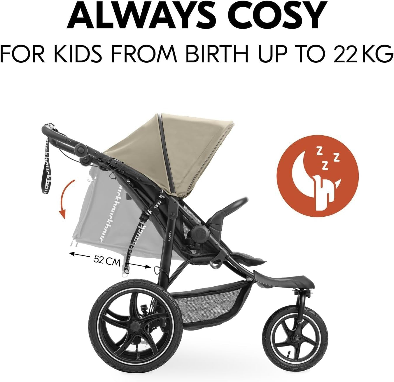 All Terrain Pushchair 3 Wheeler Air Tyre Stroller Handbrake Reclining Olive