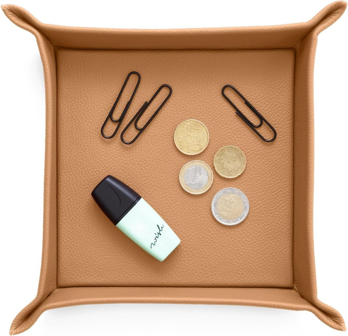 Leather Valet Tray Light Brown – Desk Organiser for Keys, Coins & Jewellery