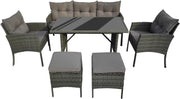 6 Seater Rattan Garden Furniture Set with Cushions Grey Outdoor Sofa Table