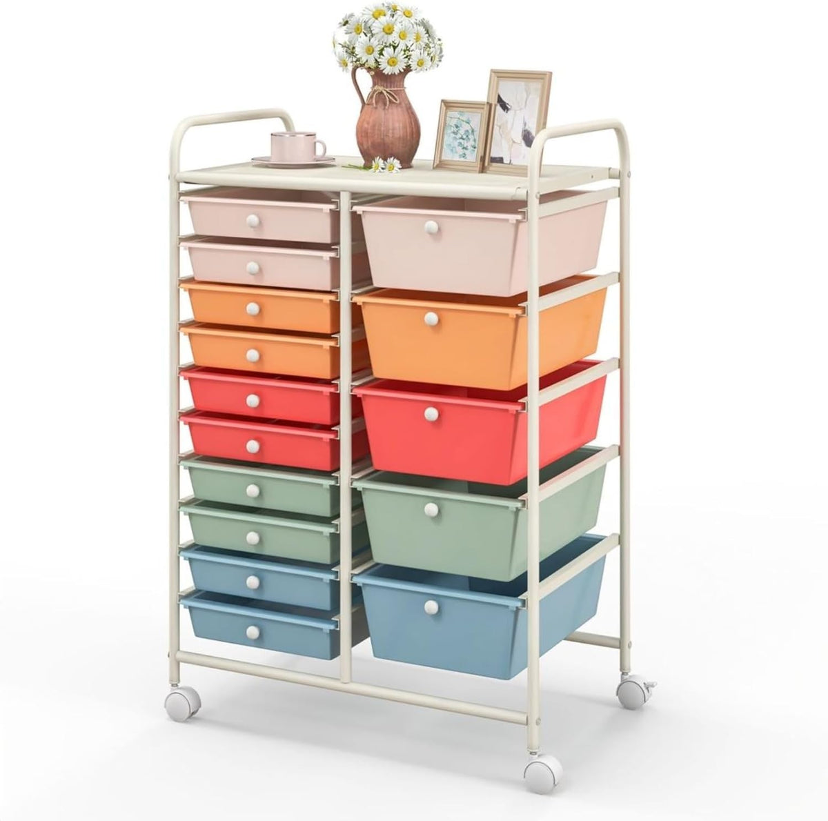 15 Drawer Rolling Storage Cart Colorful Utility Organizer Trolley