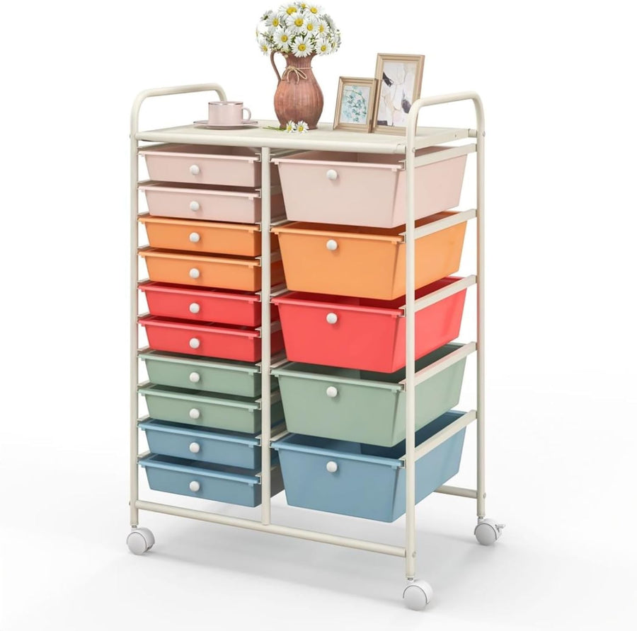 15 Drawer Rolling Storage Cart Colorful Utility Organizer Trolley