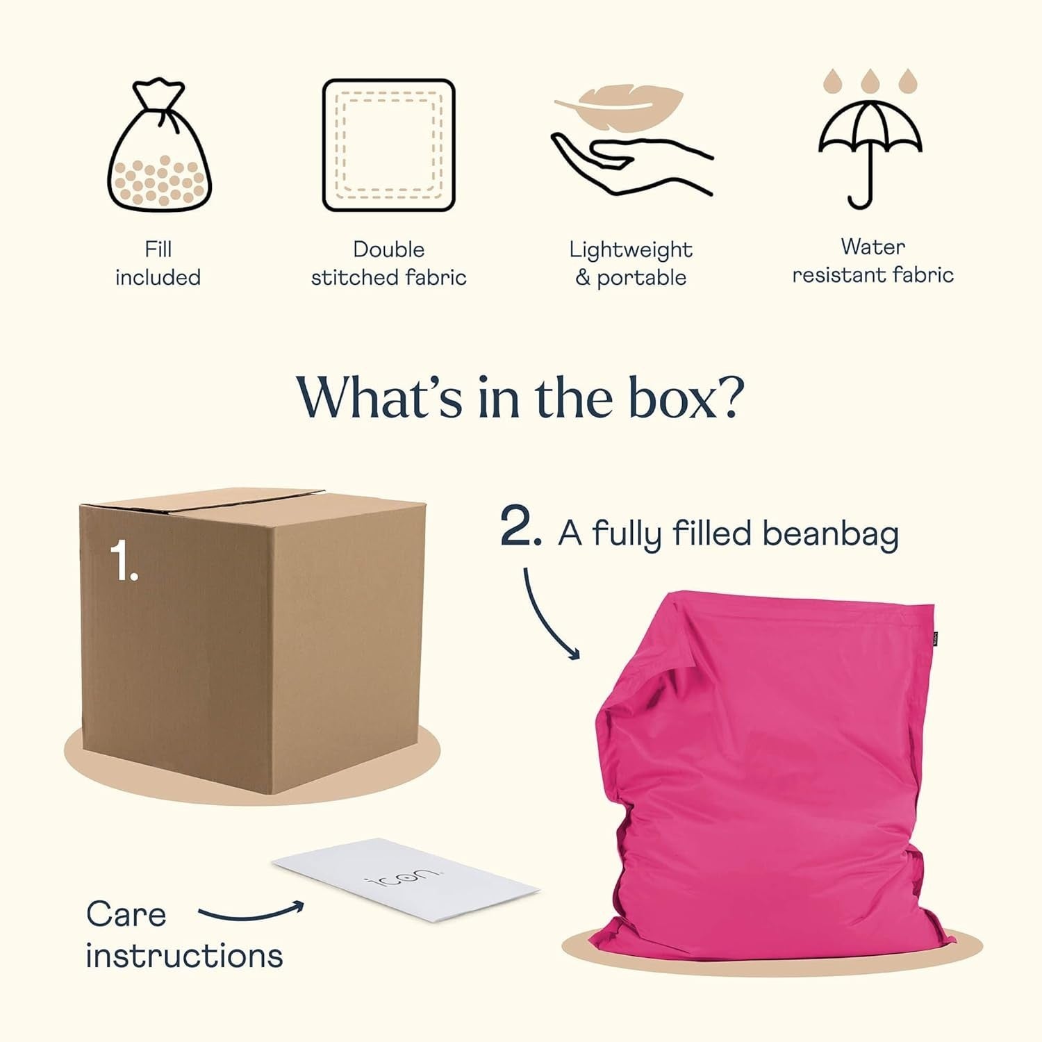 XXL Pink Outdoor Bean Bag Chair Waterproof 180x140cm Garden Floor Seat