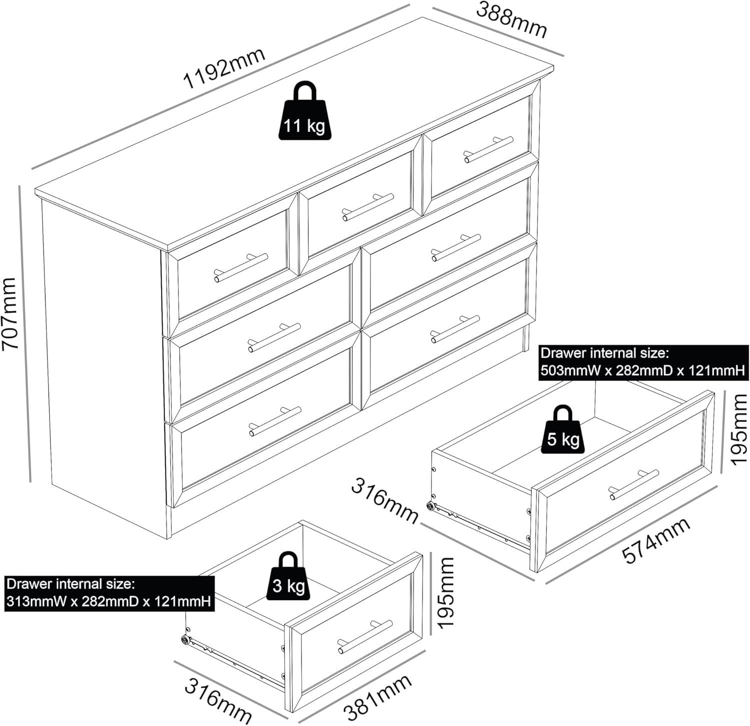 7-Drawer Storage Chest for Bedroom & Hallway – Modern Ivory & Oak Cabinet