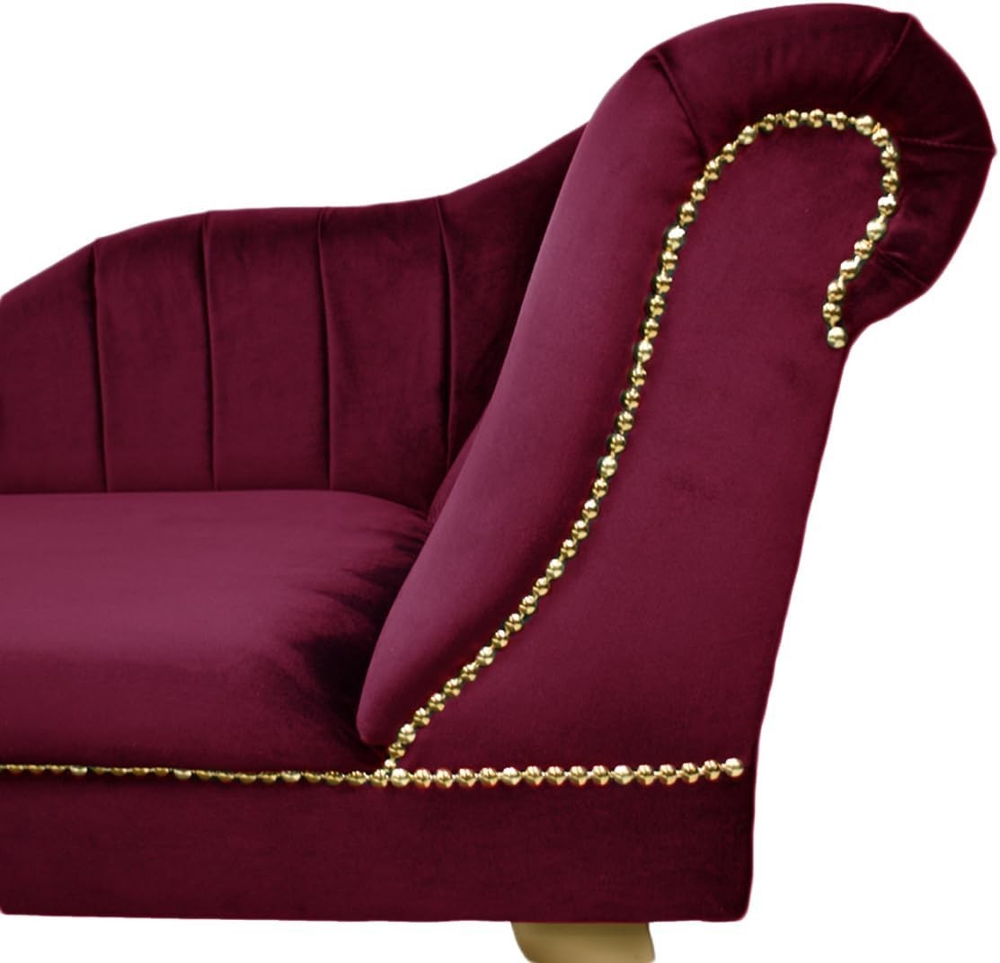 Right Hand Velvet Chaise Lounge Tufted Accent Sofa Chair Wine 135cm.