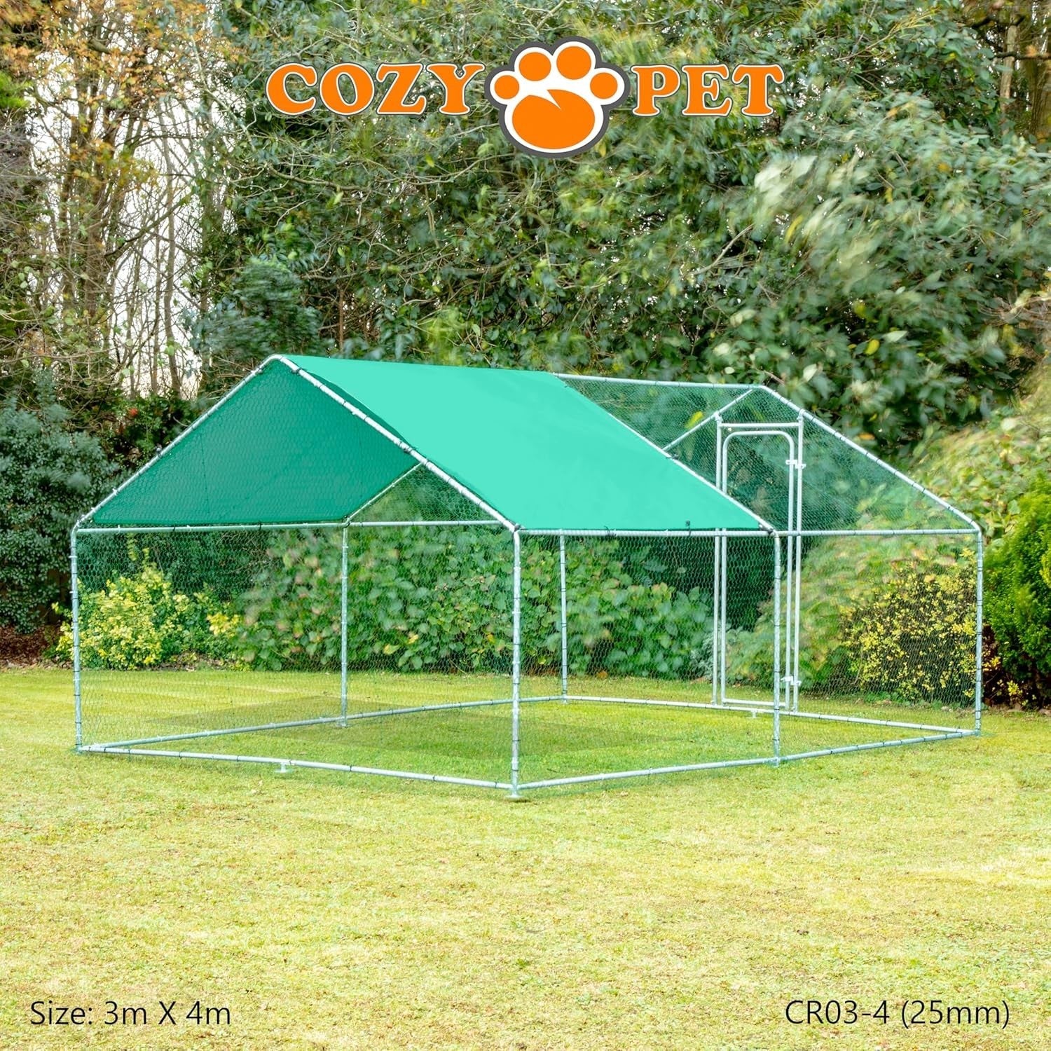 3x4m Walk In Chicken Run 25mm Steel Heavy Duty Pen