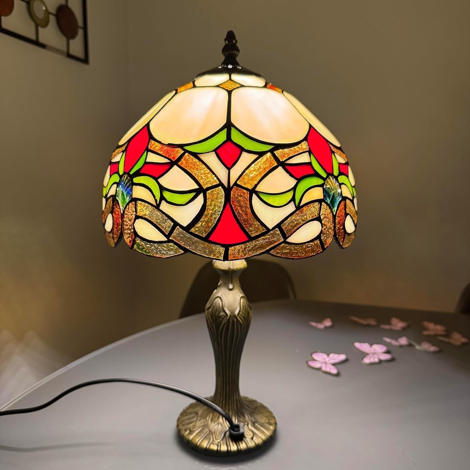 Tiffany Style Table Lamp Handcrafted Stained Glass Antique Look 42cm E27