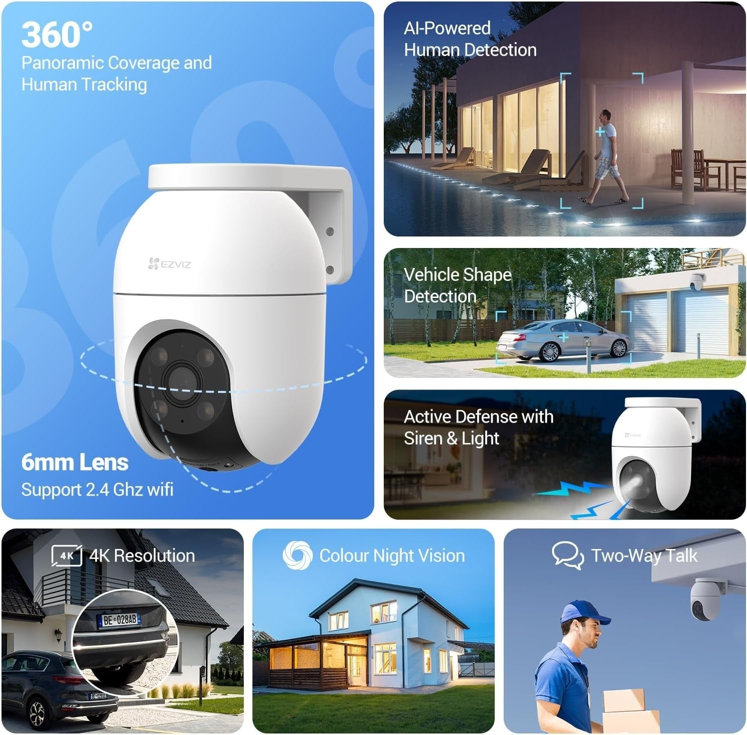 4K PTZ Security Camera Outdoor 360° Auto Tracking Color Night Vision