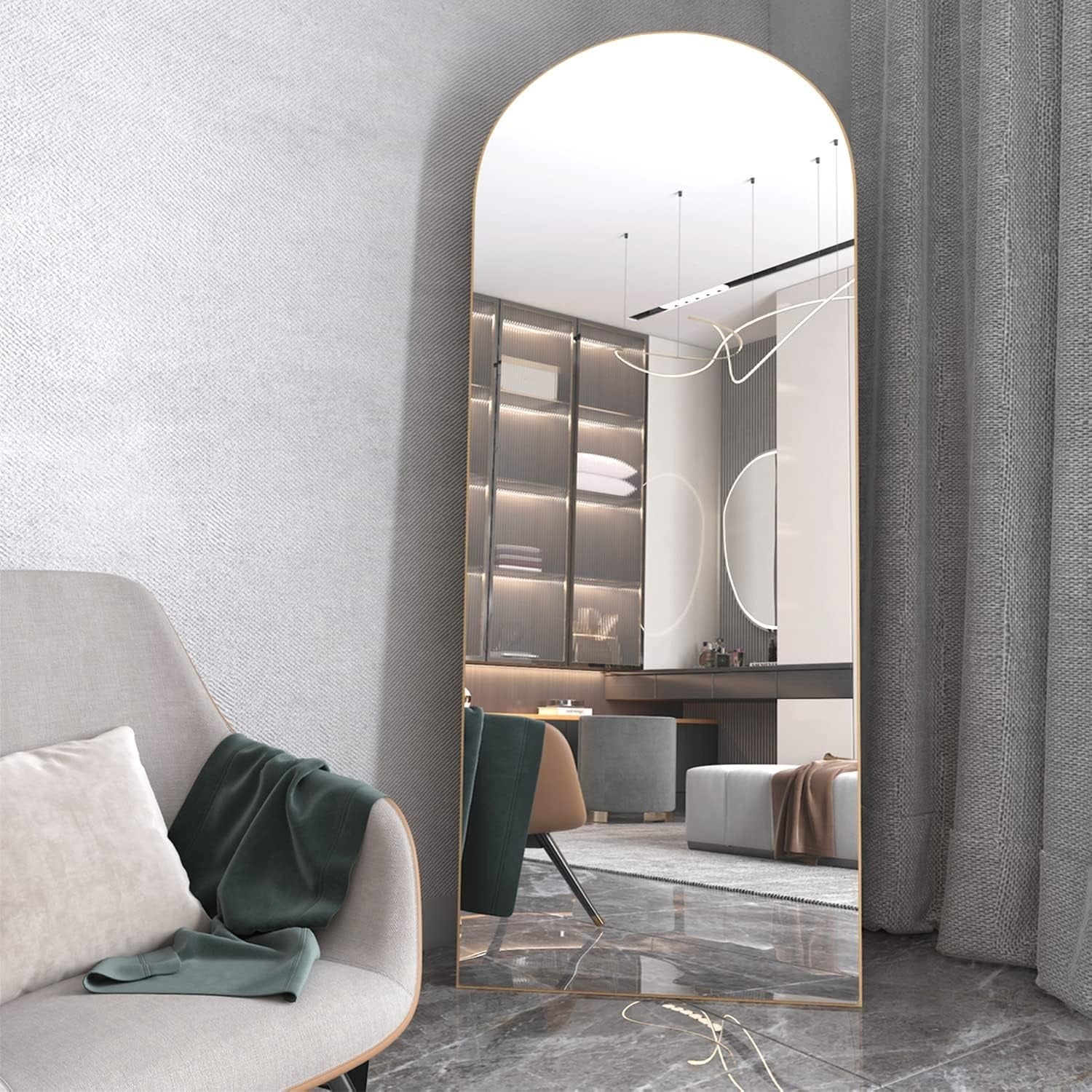 165x60cm Arch Gold Full Length Mirror Wall Leaning Standing for Bedroom