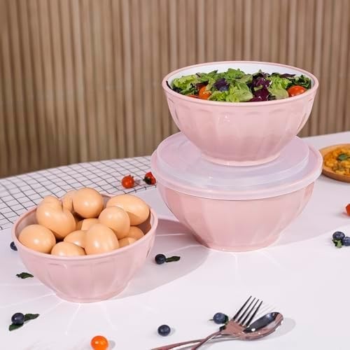 BoxedHome 4-Piece Pink Mixing Bowl Set – Nesting, Lids Included, BPA Free