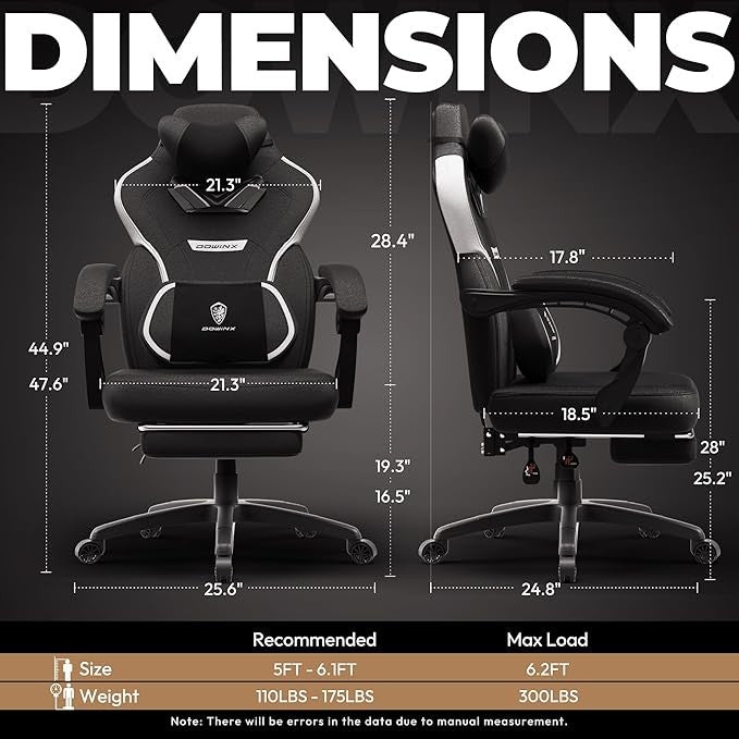 Dowinx Gaming Chair w/ Footrest Heavy Duty Light Black