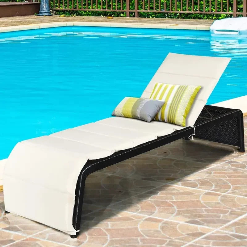 Rattan Sun Lounger Reclining Patio Chaise Bed Adjustable Waterproof Cushion