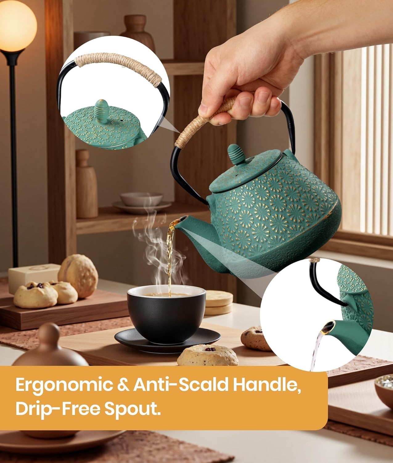 1000ml Cast Iron Teapot with Infuser Japanese Tetsubin Stovetop Kettle