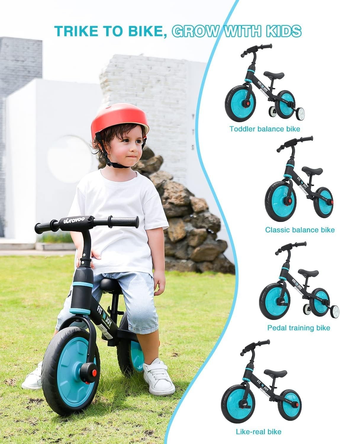 4 in 1 Kids Balance Bike Trike Pedal Bike Training Wheels Blue 2-5Y