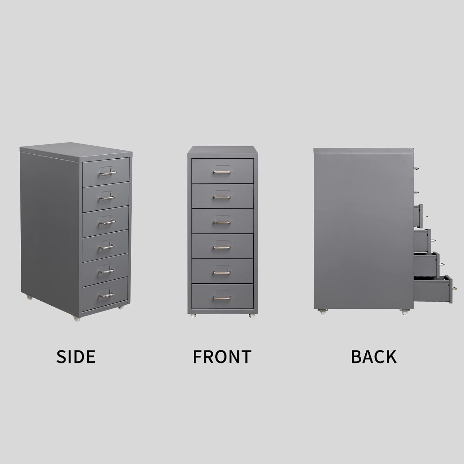 Grey Metal Rolling Drawer Tower 6 Tier Mobile File Storage Unit