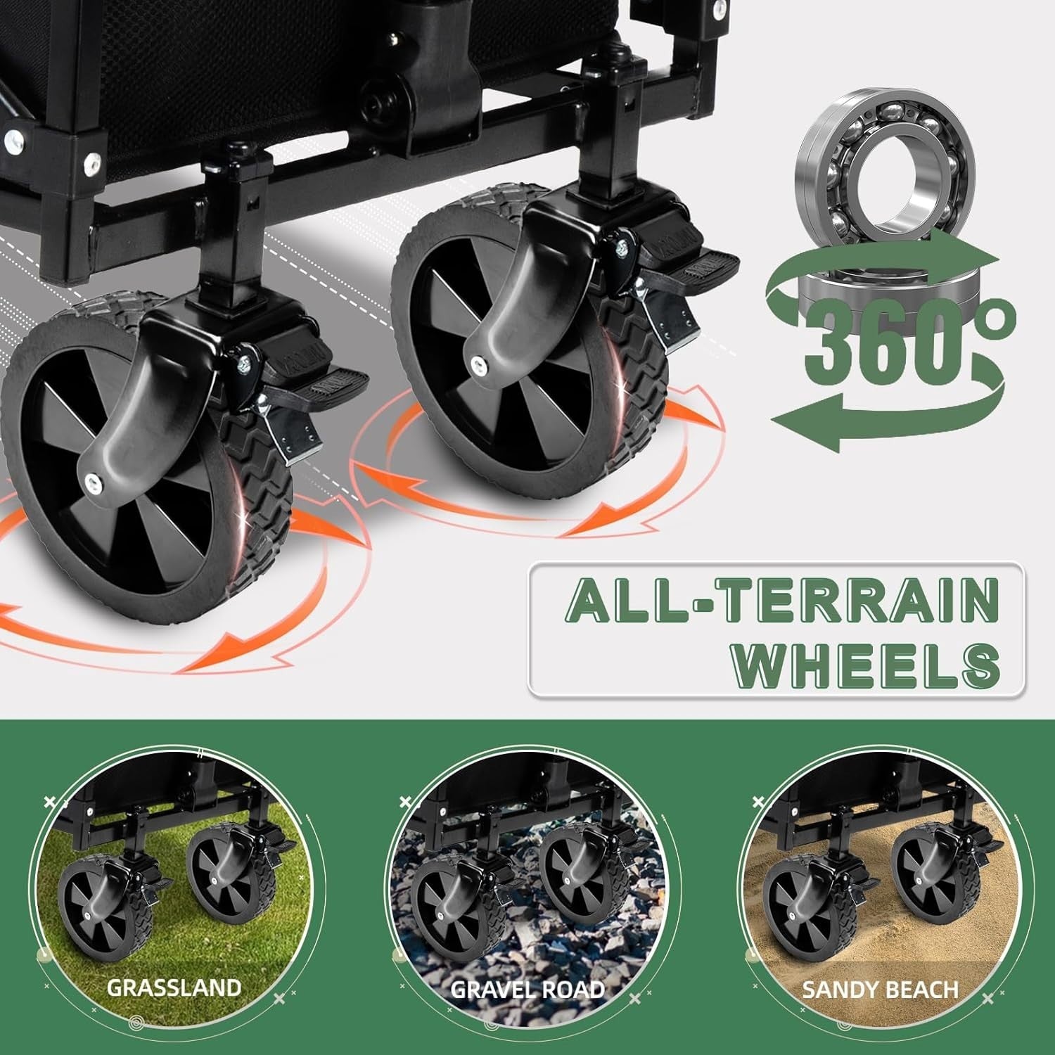 Black 100L Folding Wagon Tailgate Brake All-Terrain Camping Garden Trolley 136kg