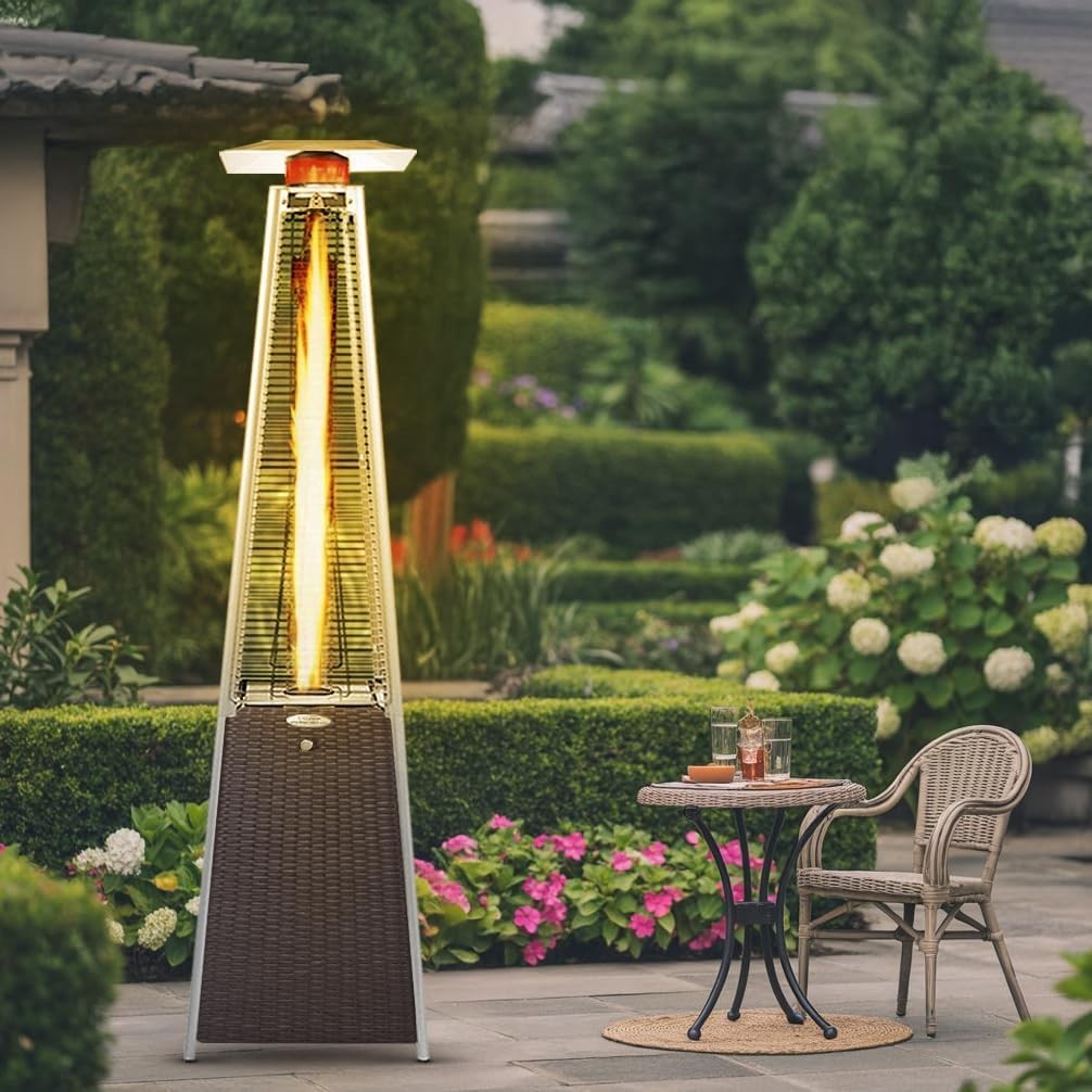 Outdoor Gas Patio Heater Pyramid 13kW Rattan Design Waterproof Cover