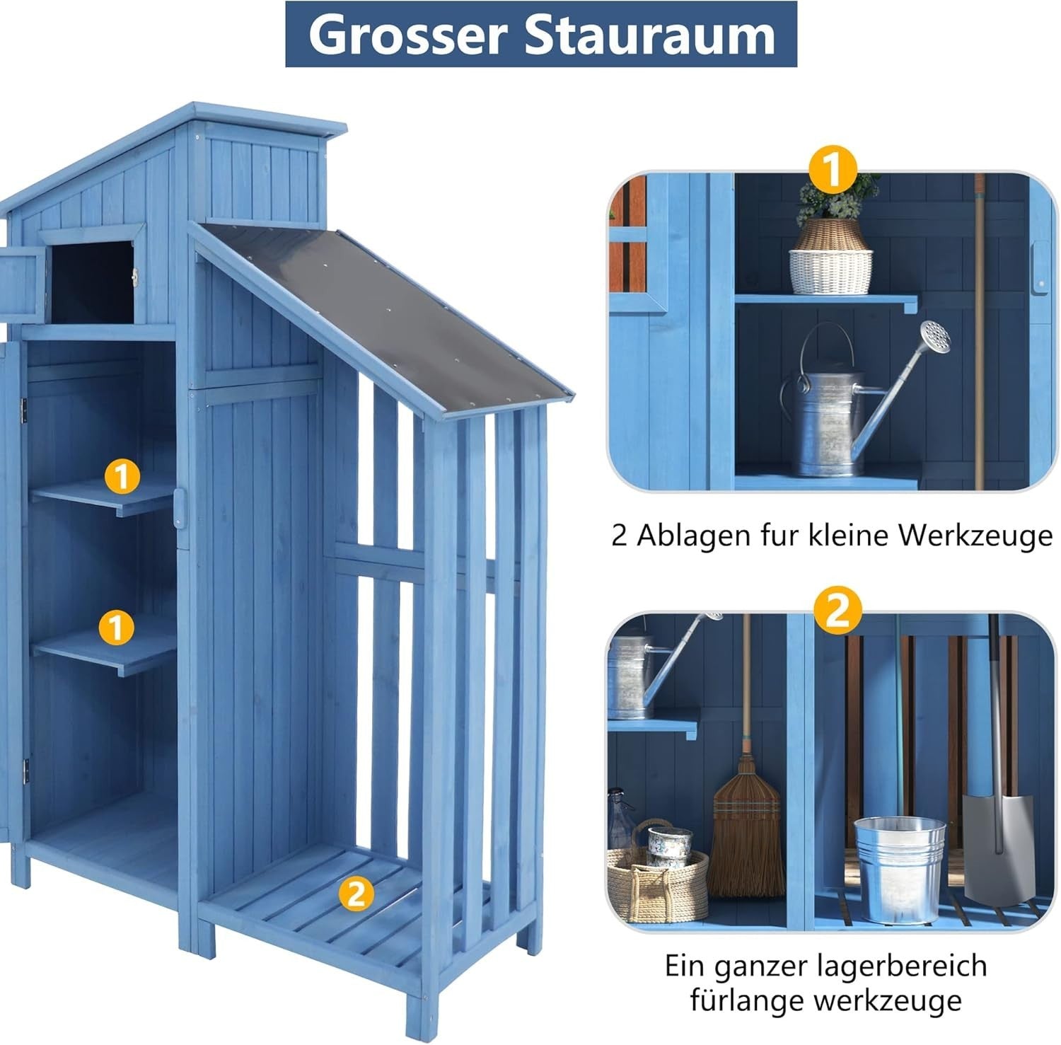 124x46x174cm Blue Wooden Garden Tool Shed Outdoor Storage Cabinet