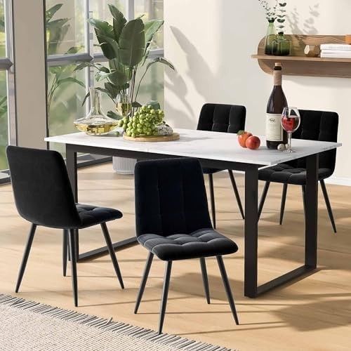 Extendable Dining Table Marble White Black with Iron Legs 140-180cm